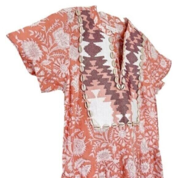 Marea by Liz Joy Olympia Sorbet Floral Print Shell Short Sleeve Kaftan Dress XS - Picture 5 of 12